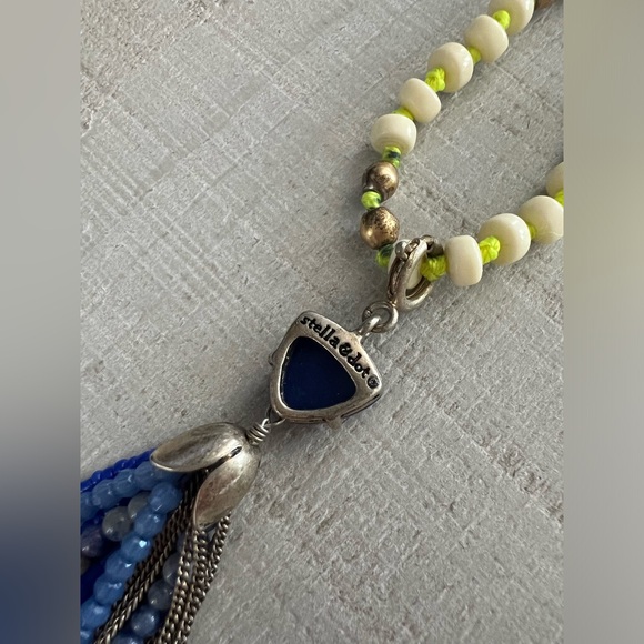 Stella & Dot Azure Necklace Neon Yellow & Blue Beaded Tassel Necklace - Picture 1 of 4